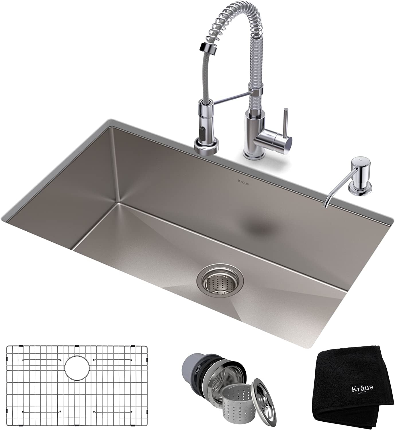 30-Inch 16 Gauge Standart PRO Kitchen Sink Combo Set with Bolden 18-Inch Kitchen Faucet and Soap Dispenser, Chrome KHU100-30-1610-53CH