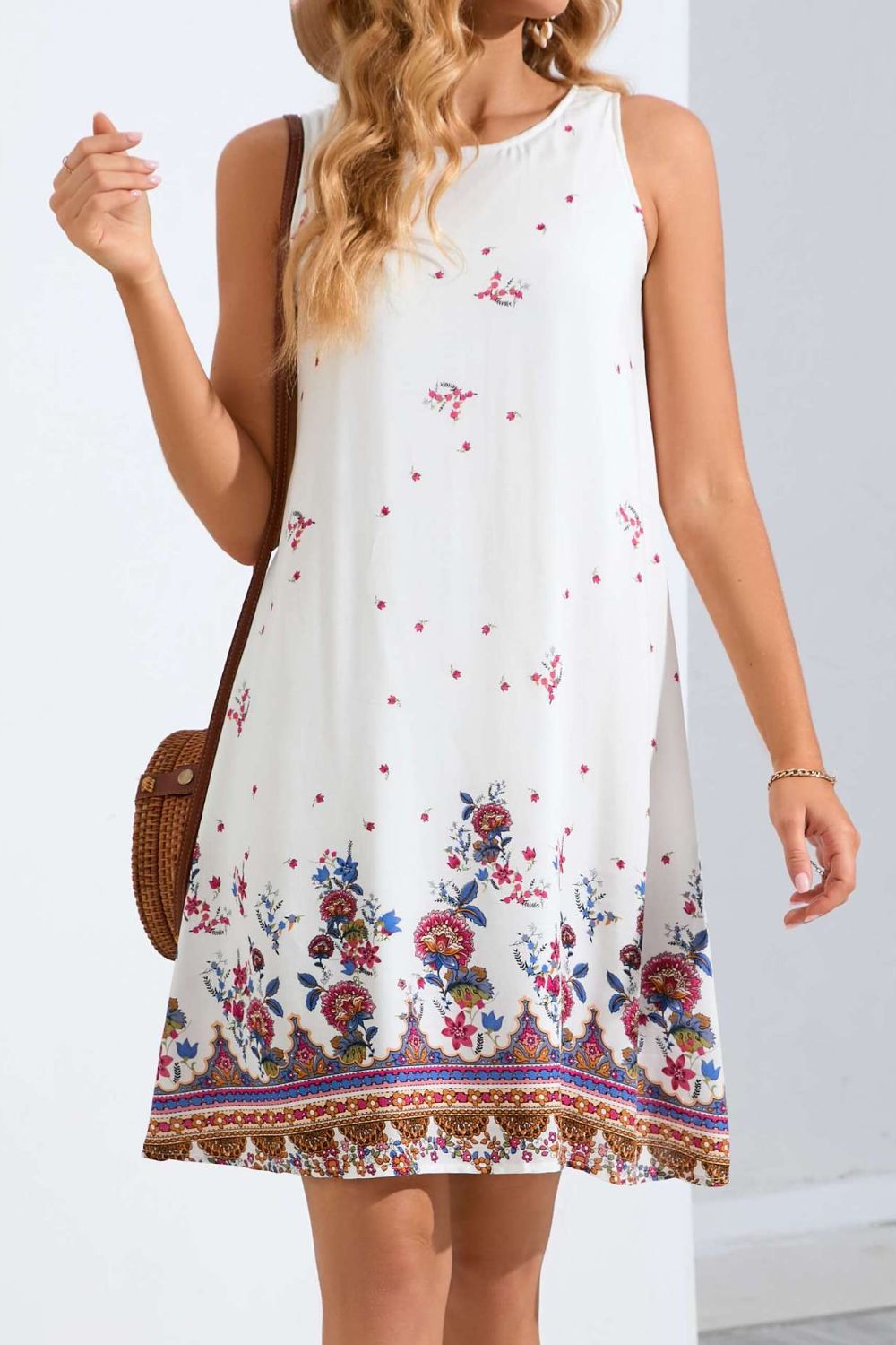 Floral Round Neck Sleeveless Dress