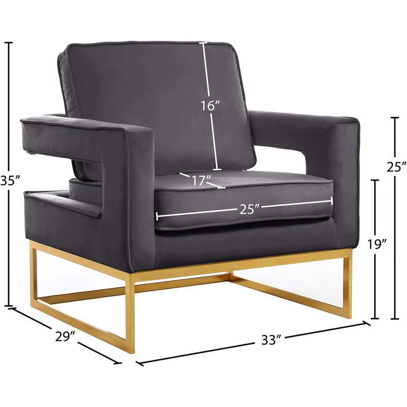 Noah Gray Velvet Accent Chair with Gold Iron Base