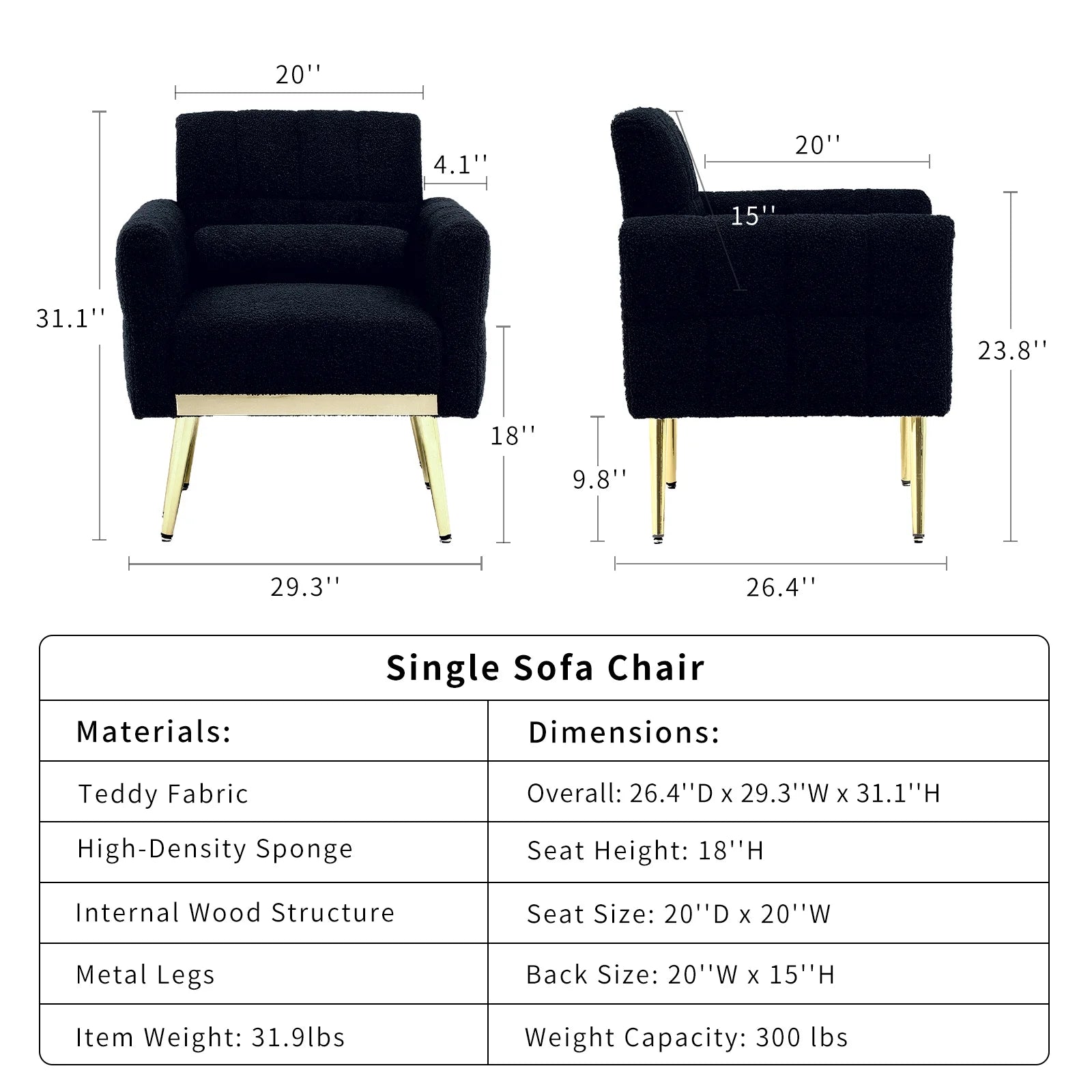 Dark Blue Modern Accent Chairs for Living Room, Teddy Fabric Arm Chair, Single Sofa Chair Couch, Gold Metal Legs, for Living Room Bedroom Office Leisure (1Pcs, Dark Blue)