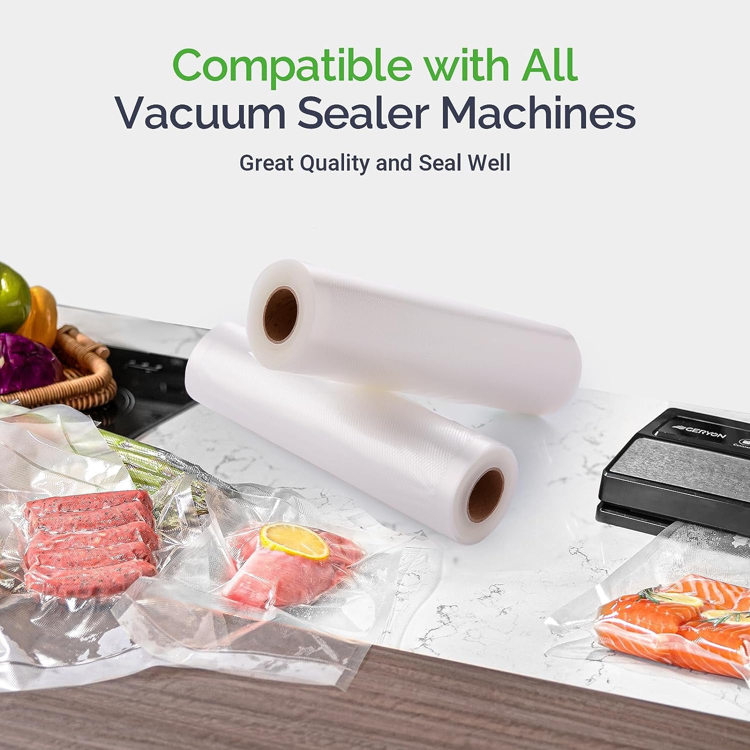 Vacuum Sealer Bags for All Food Vacuum Sealer Machine, 2 Pack 8" X 16' Vac Sealer Rolls, Commercial Grade Bpa-Free Material for Sous Vide & Saver Storage