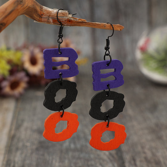 BOO Hollow Letter Wooded Earrings