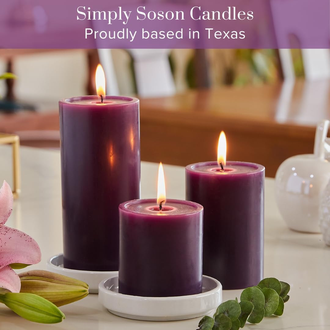 3X6 Inch Purple Pillar Candles Set of 3, Smooth Texture, Unscented Purple Candles, Dripless Candles, 3 Inch Pillar Candles Ideal as Wedding, Parties, Spas, Dinner, Home Decoration, Church