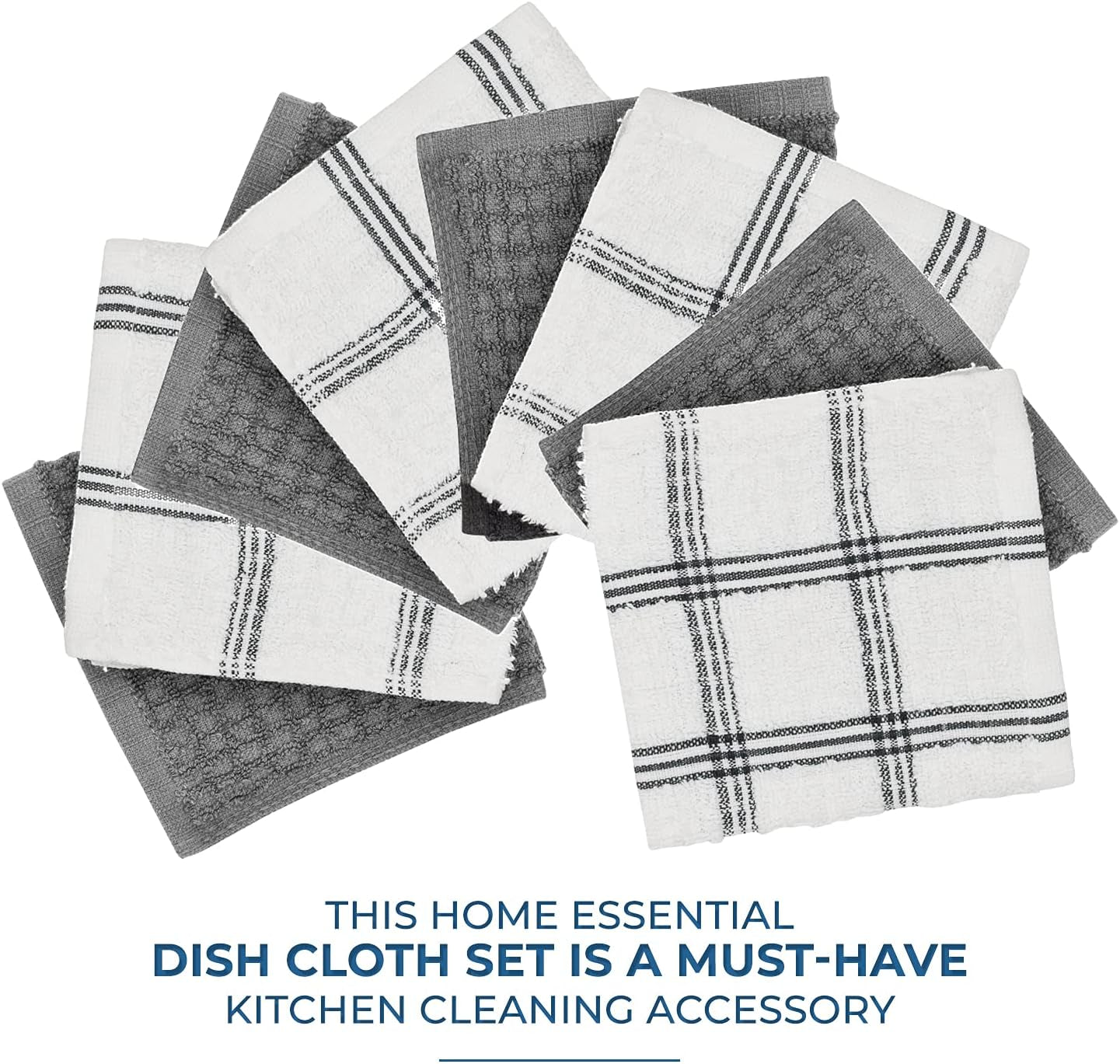 Dish Towels for Kitchen | 100% Cotton Dish Towels | Tea Towels for Kitchen | Dish Drying Towels | Dish Clothes for Washing Dishes | Kitchen Washcloths for Dishes |12”X12” Gray Pack-8