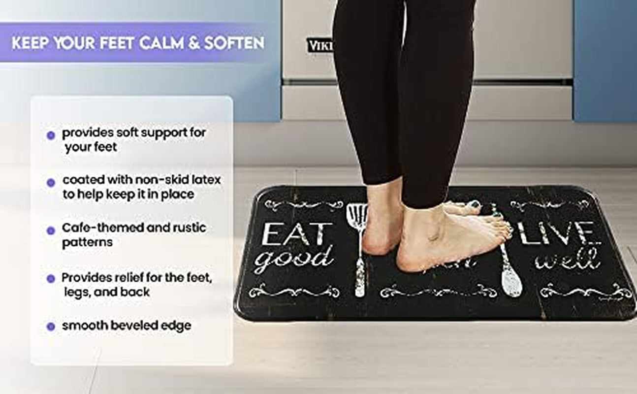 anti Fatigue Cushioned Comfort Mat, Ergonomically Durable, Supportive, Padded, Thick and Washable, Stain-Resistant, Kitchen, Garage, Office Standing Desk Mats (Eat Laugh Live)*