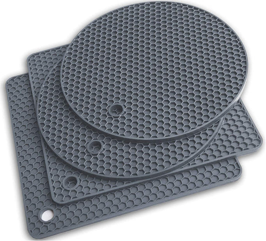 Silicone Pot Holders and Trivet Mats Heat Resistant to 440°F to Protect Your Table and Countertop Contains 4 Pieces 2 round and 2 Squared