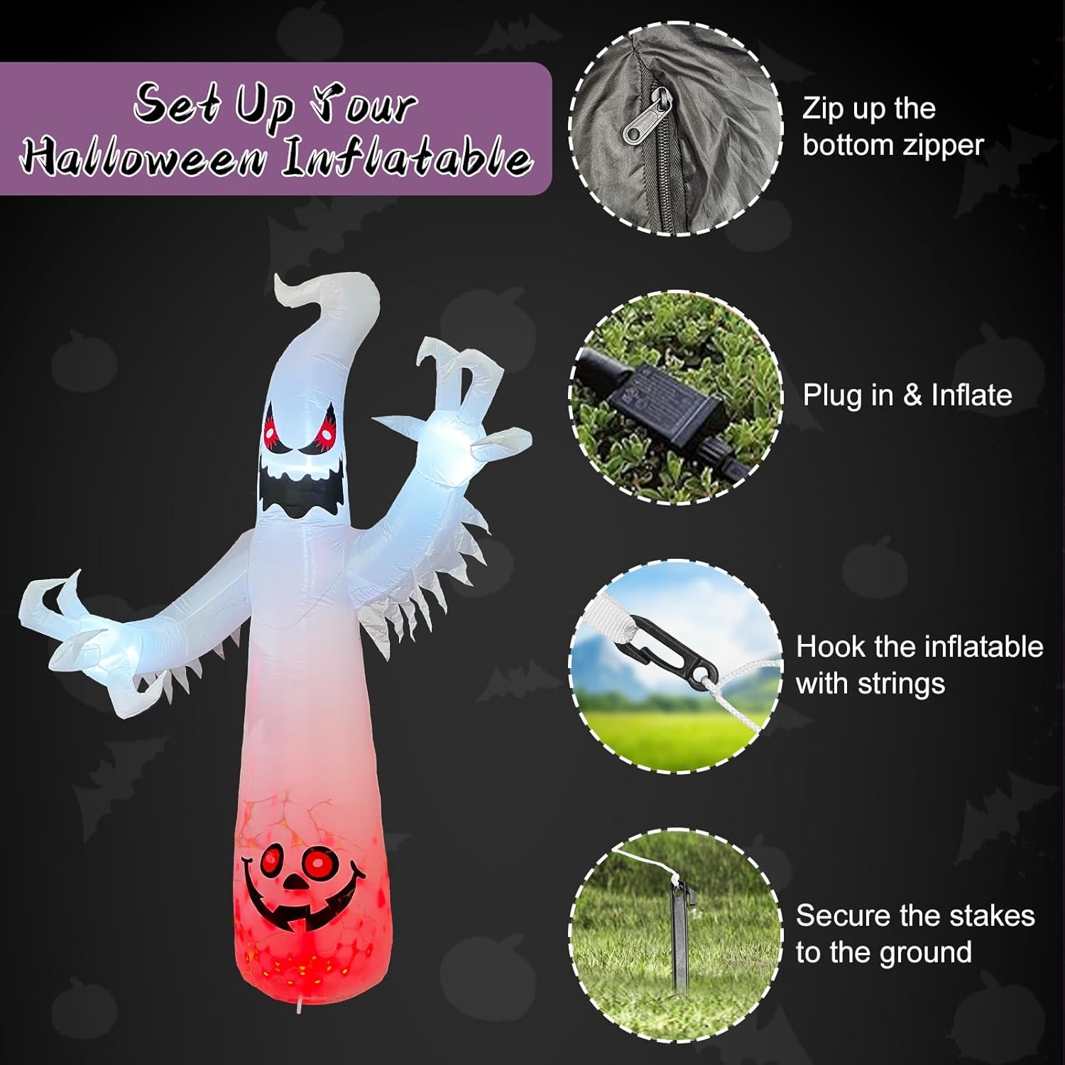 8FT Ghost Halloween Inflatables Outdoor Halloween Decorations, Spooky Halloween