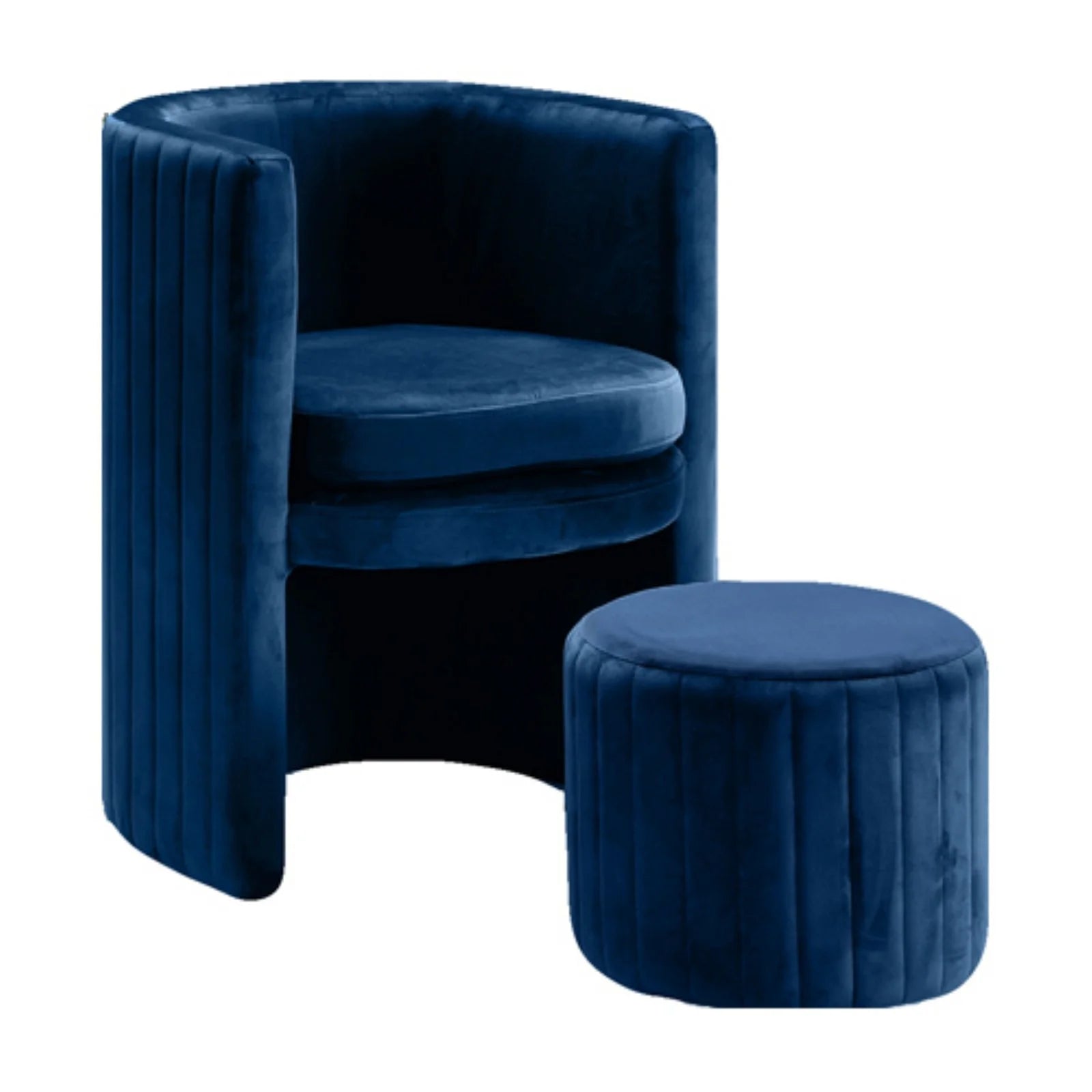 Selena Velvet Accent Chair and Ottoman Set in Navy