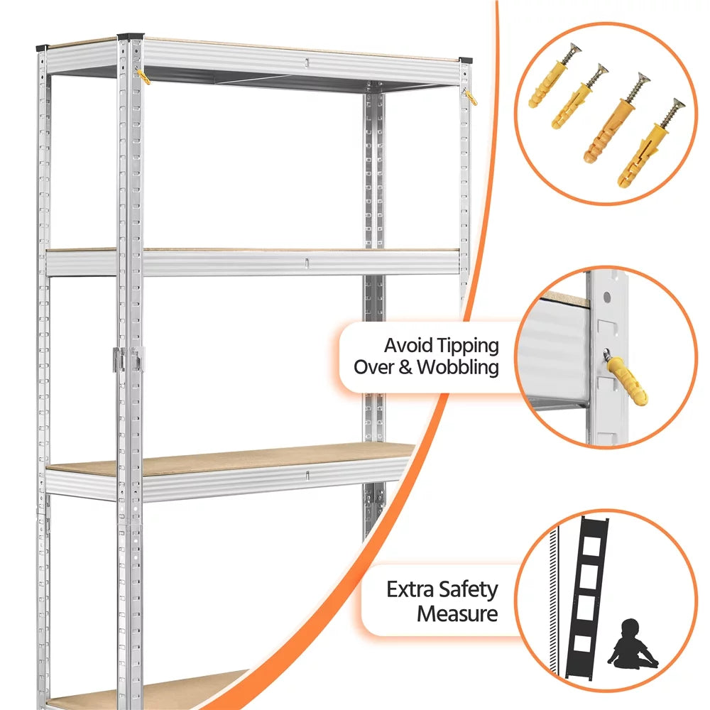 2PCS 5 Tiers Adjustable Storage Shelf Units for Garage, Silver