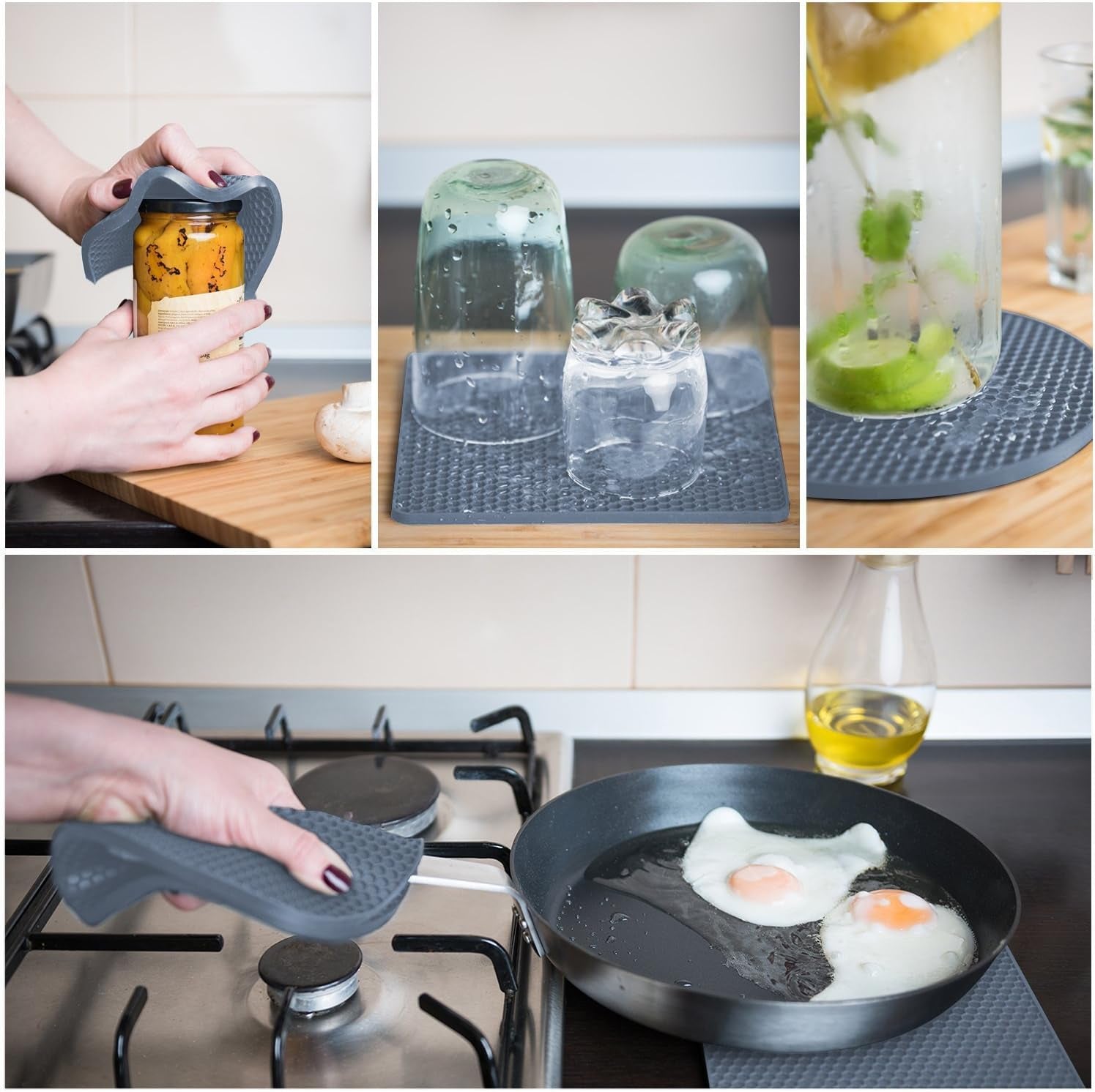 Silicone Pot Holders and Trivet Mats Heat Resistant to 440°F to Protect Your Table and Countertop Contains 4 Pieces 2 round and 2 Squared