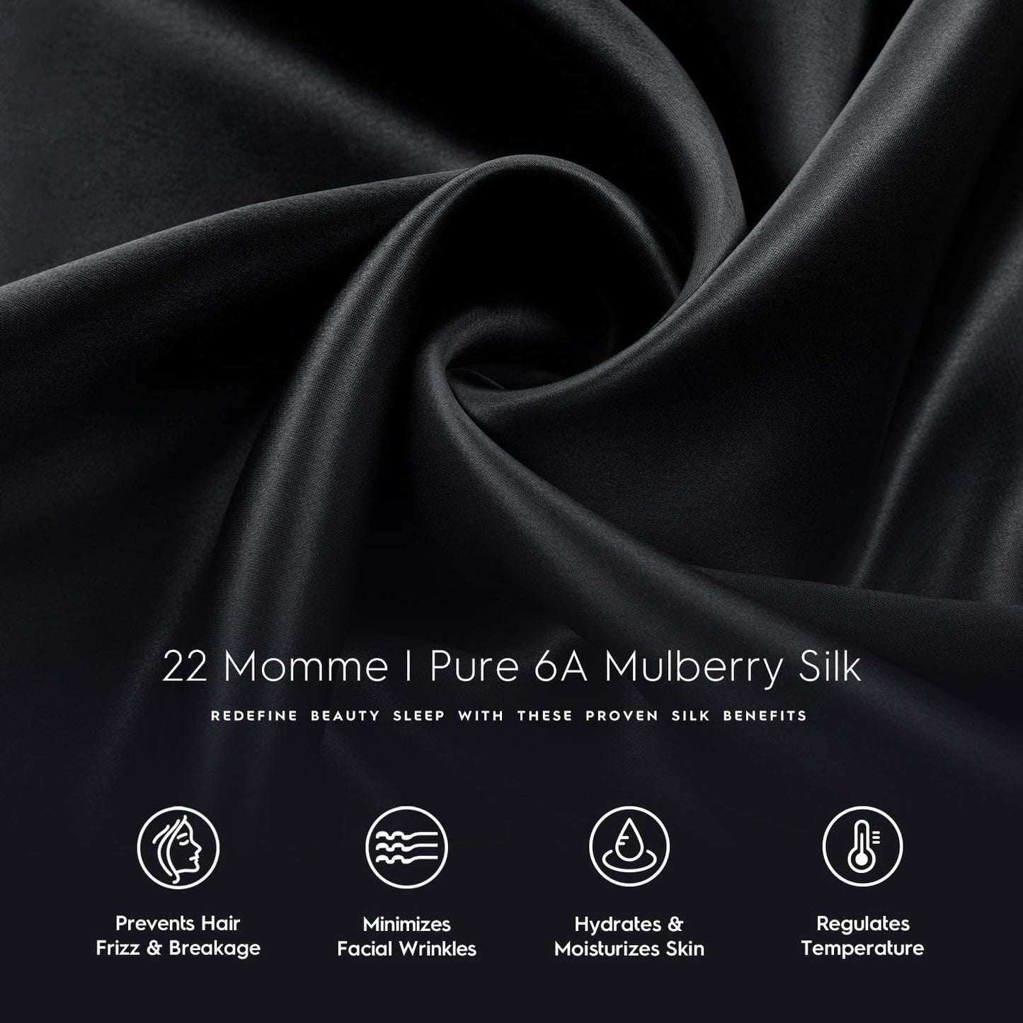 Silk Pillow Cases - 22Mm 100% Pure Mulberry 6A Silk Pillowcase for Hair & Skin with Zipper Closure, Cooling, Natural, Organic, Double Sided Silk Pillow Case (Midnight Black, Queen 20X30 1Pc)