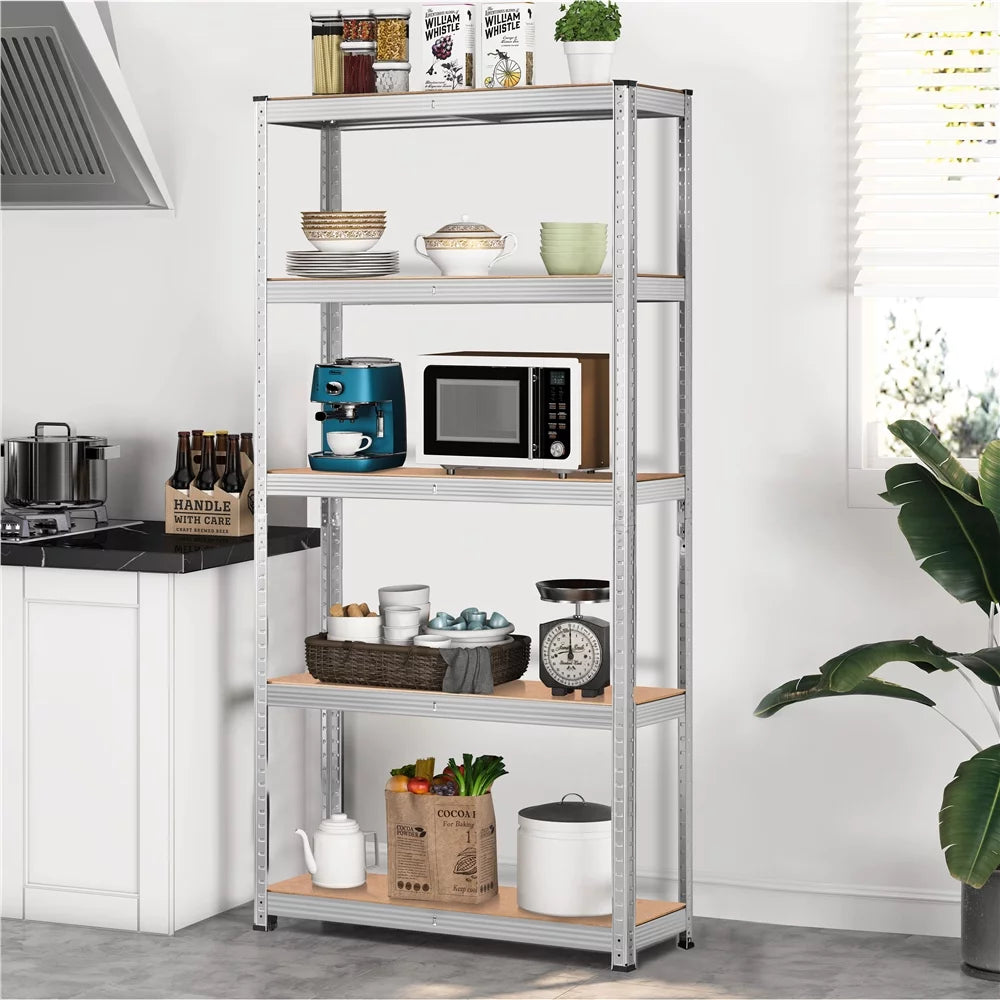 2PCS 5 Tiers Adjustable Storage Shelf Units for Garage, Silver