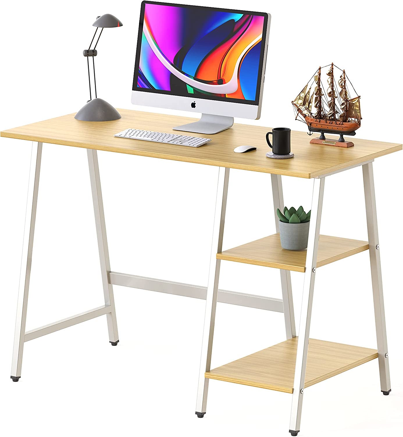 Trestle Home Office Computer Desk, Oak