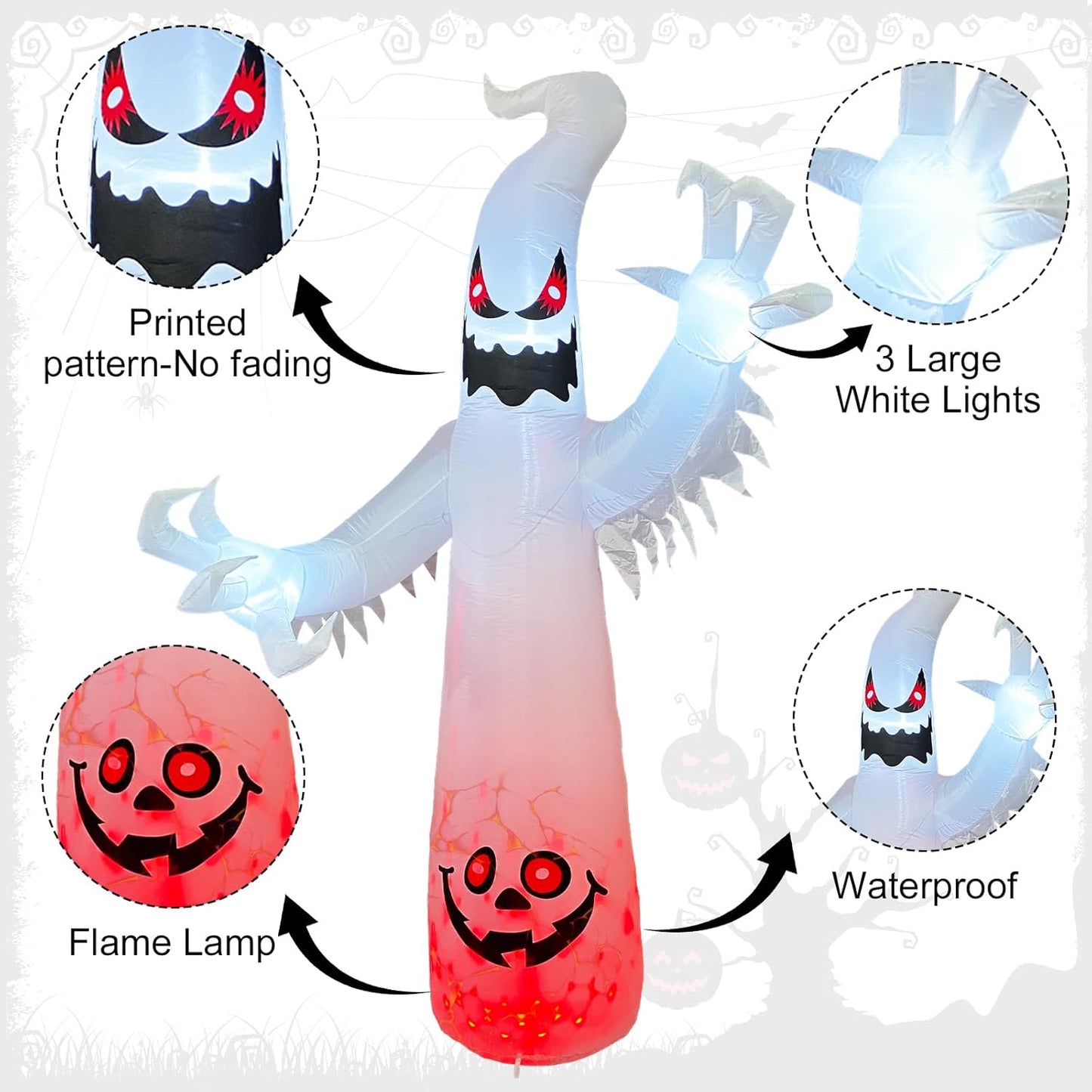 8FT Ghost Halloween Inflatables Outdoor Halloween Decorations, Spooky Halloween