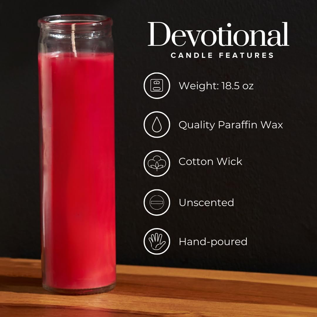 2X8 Inch 7 Day Red Pillar Candles in Glass, Set of 3, 90 Hour Burn Time, Unscented Prayer Candles, Religious Candles, Candles for Memorials, Vigil Candles, Emergency Candles