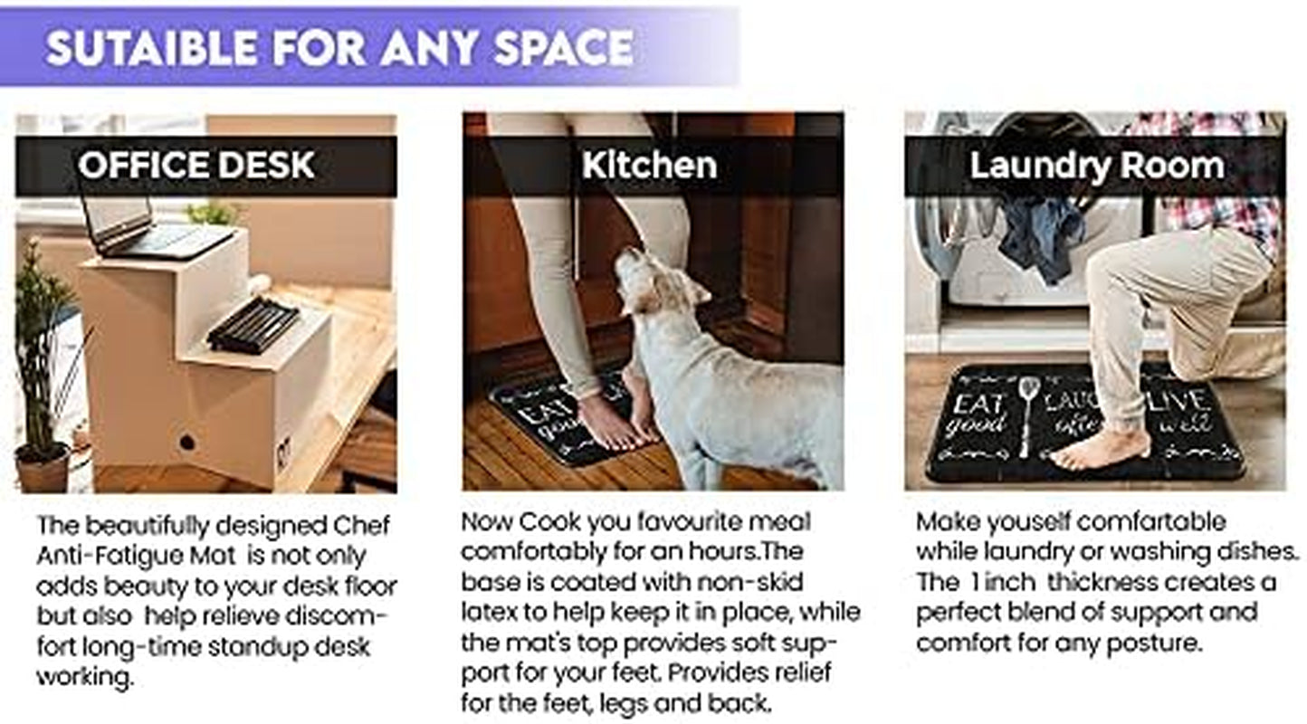 anti Fatigue Cushioned Comfort Mat, Ergonomically Durable, Supportive, Padded, Thick and Washable, Stain-Resistant, Kitchen, Garage, Office Standing Desk Mats (Eat Laugh Live)*