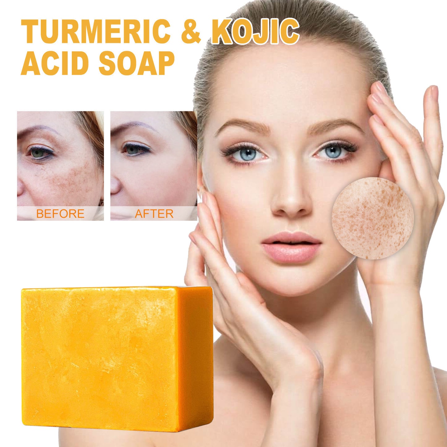 Turmeric and Kojic Acid Soap Gently Clean Facial Fading Spots Brighten Skin Color Hydrating Moisturizing