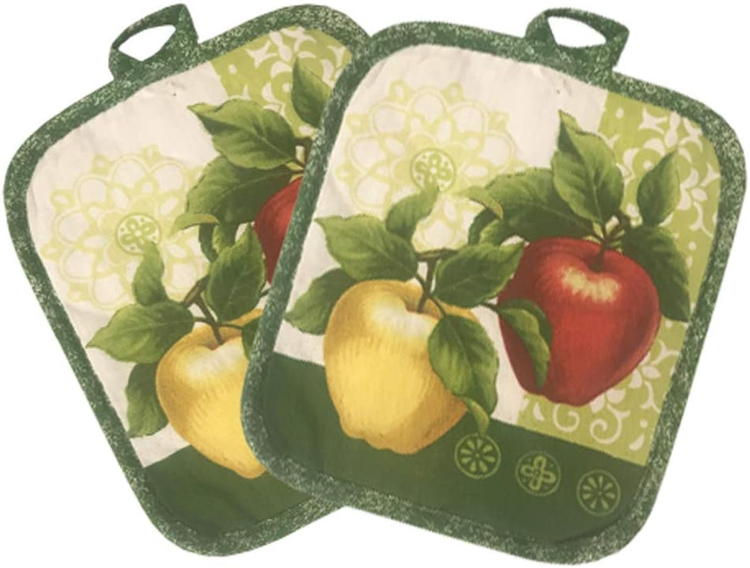 Apple Orchards Kitchen Towel 5 Piece Linen Set 2 Towels 2 Pot Holders 1 Oven Mitt