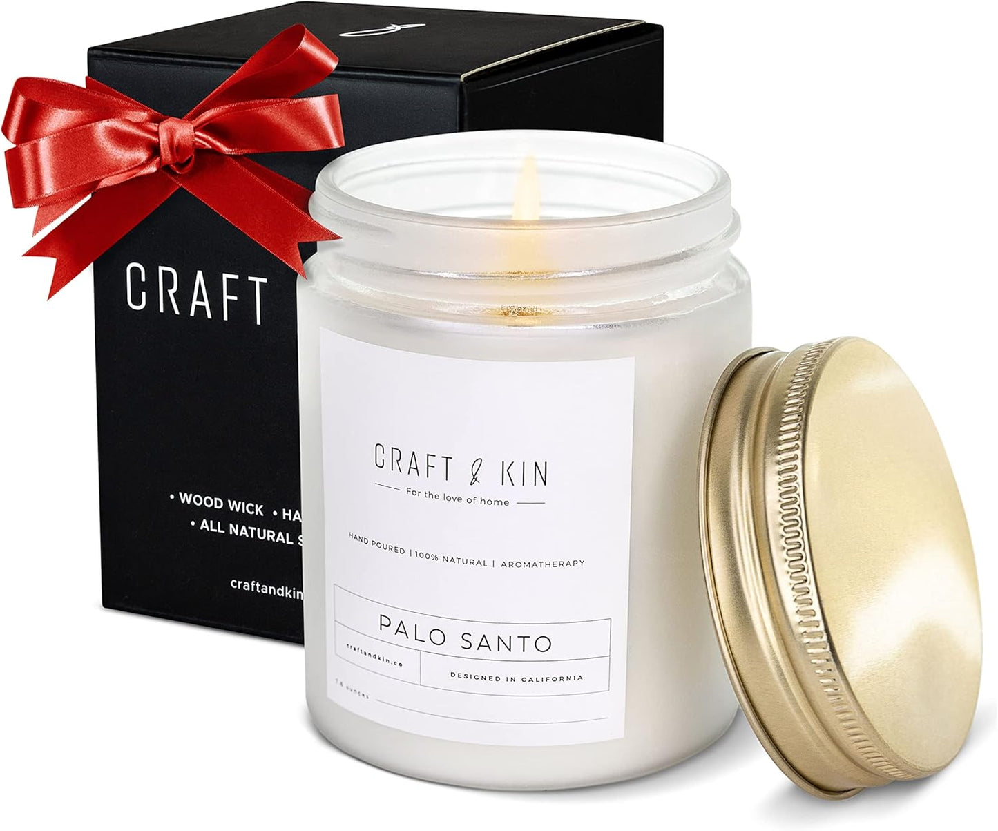 Premium Palo Santo Candles, Christmas Scented Candles for Men Gift | Holiday Candles, Wood Wick Candles, Soy Candles | 8 Oz 45 Hour Long Lasting Candles | Fall Candle Gifts for Women