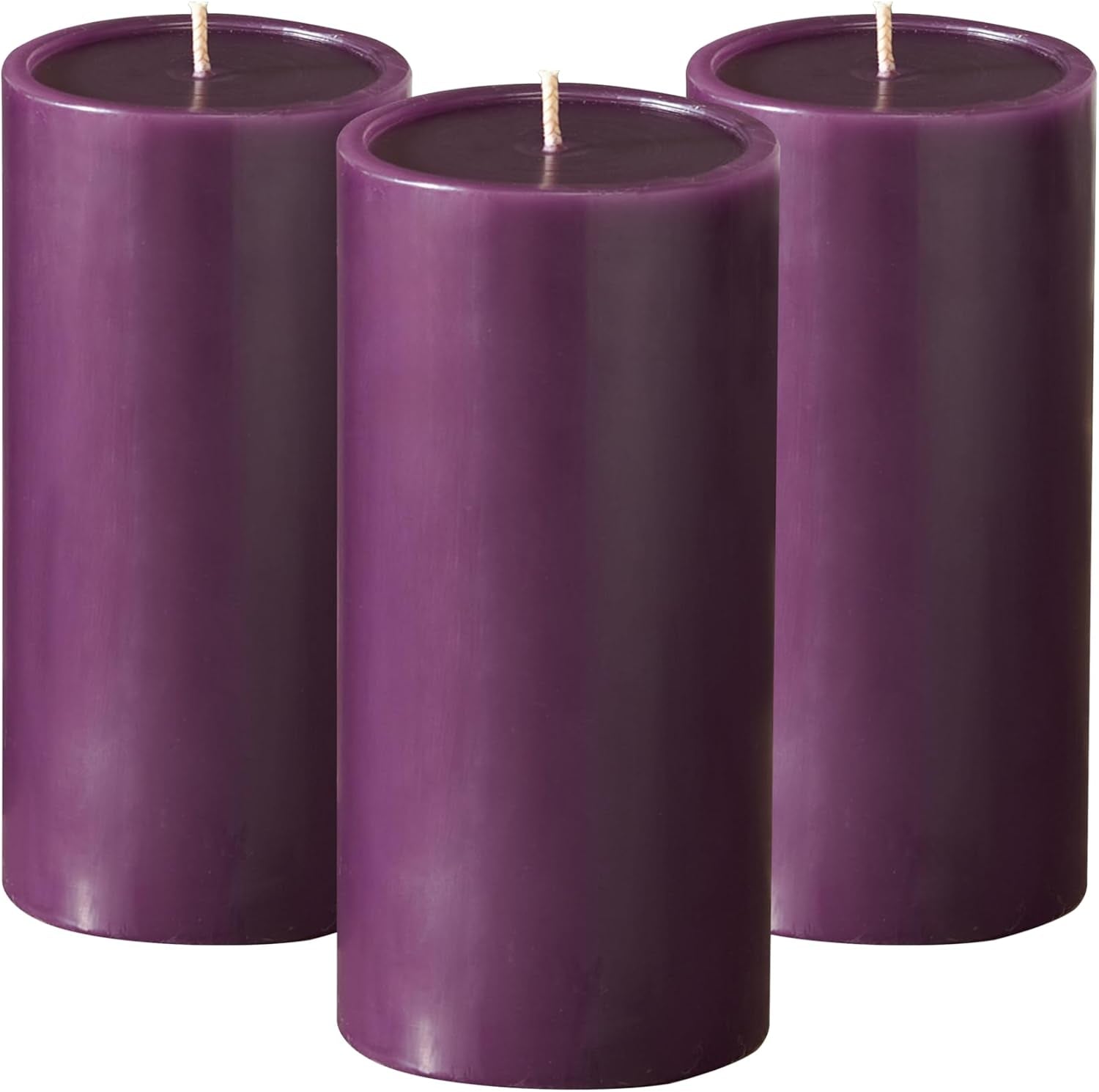 3X6 Inch Purple Pillar Candles Set of 3, Smooth Texture, Unscented Purple Candles, Dripless Candles, 3 Inch Pillar Candles Ideal as Wedding, Parties, Spas, Dinner, Home Decoration, Church