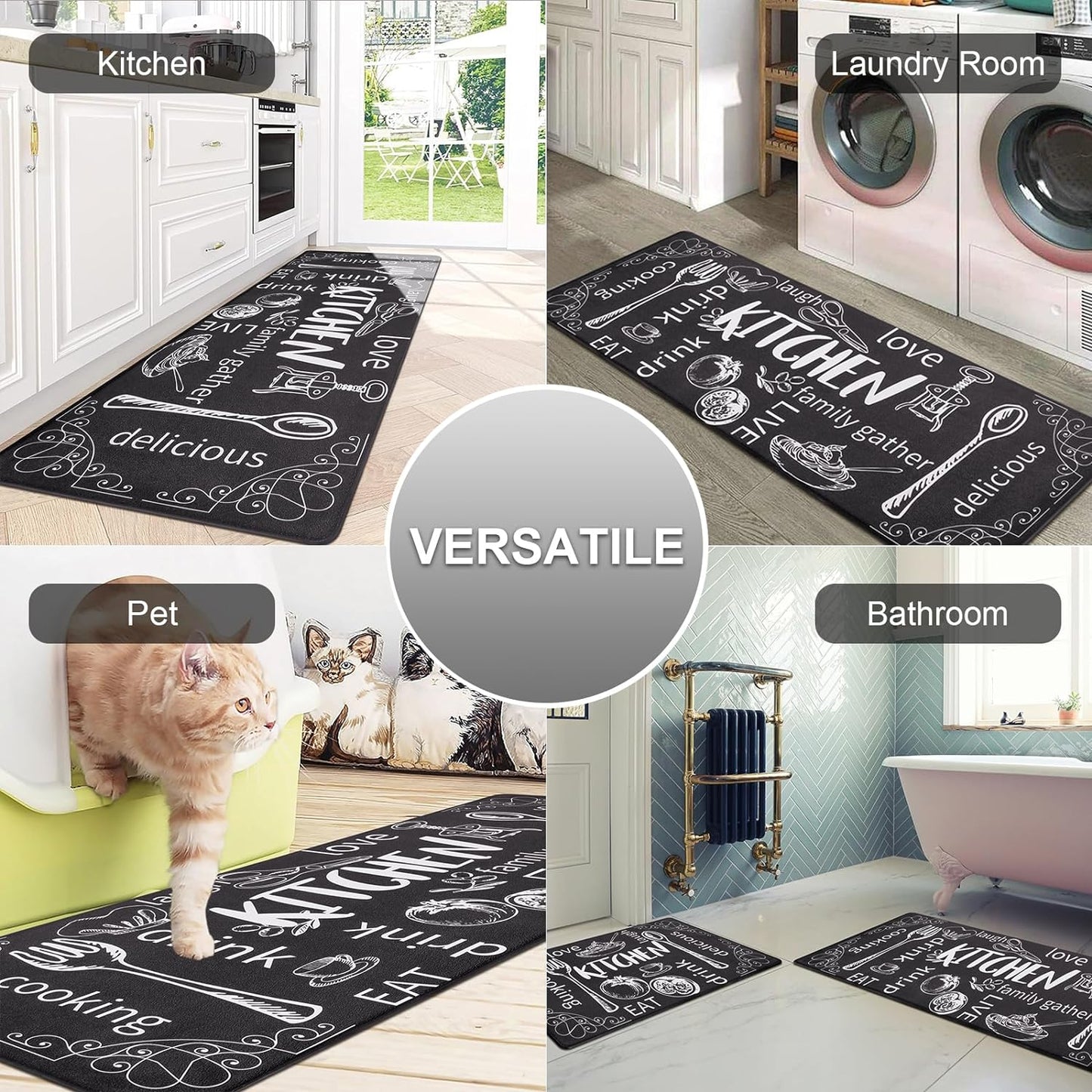 anti Fatigue Kitchen Rug Set of 2 Non Slip Cushioned Kitchen Mats for Floor Waterproof Comfort Kitchen Rugs and Mats Farmhouse Chef Mats Floor Carpet for Sink,Laundry Room