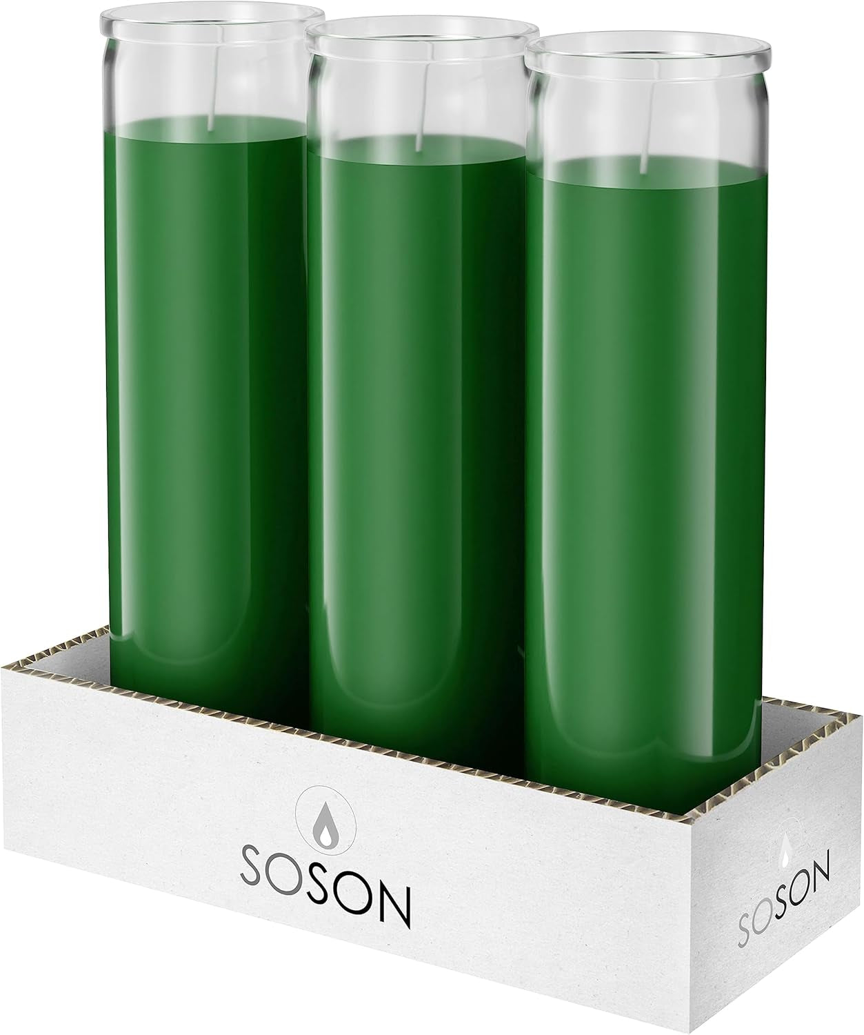 2X8 Inch Green Devotional Candles in Glass Jar - 3 Pack - 90 Hours – Prayer Candle - Tall Pillar Candles for Religious, Memorials, Party Decor