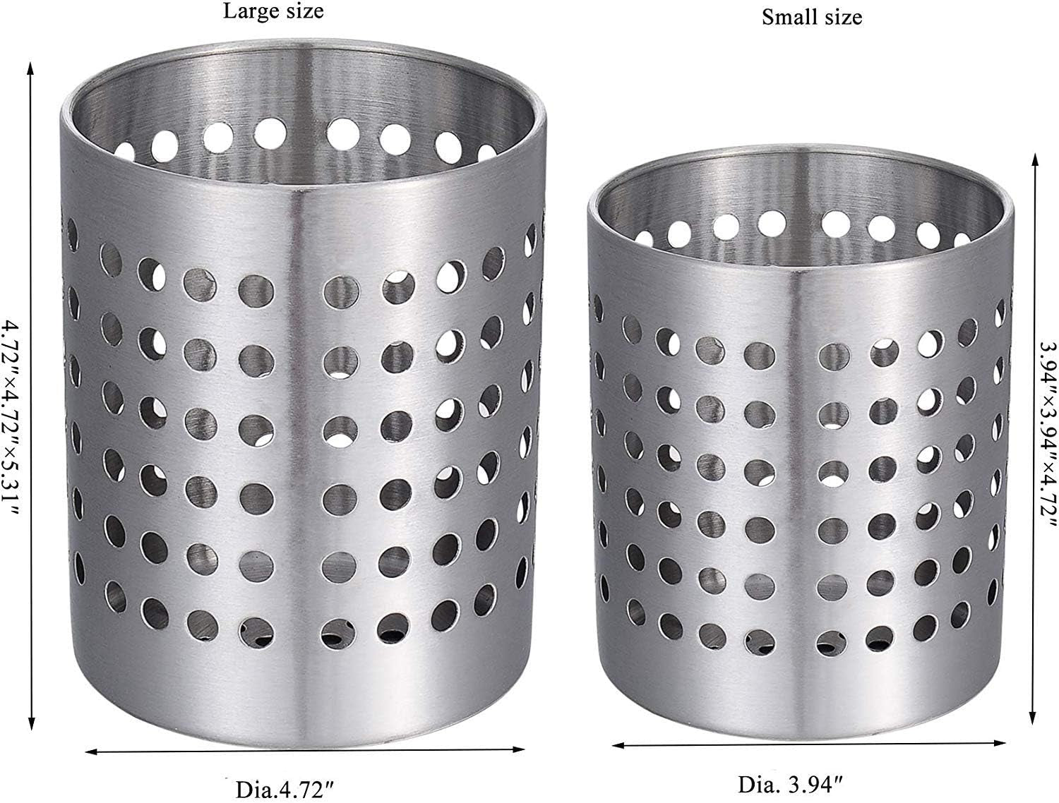 Utensil Holder Stainless 304,  Kitchen Silverware Holder Set of 2, Kitchen Utensil Drying Cylinder,Utility for Kitchen/Home/Office, Diameter 4.72"&3.94"(L&S)