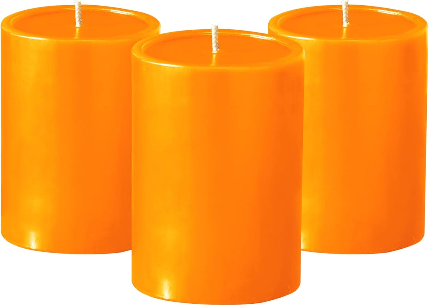 3X4 Inch Orange Candles Pillar, Fall Pillar Candles Set of 3, Smooth Texture, Unscented Orange Pillar Candles for Fall, Dripless Candles, 3 Inch Orange Candles, Fall Candles