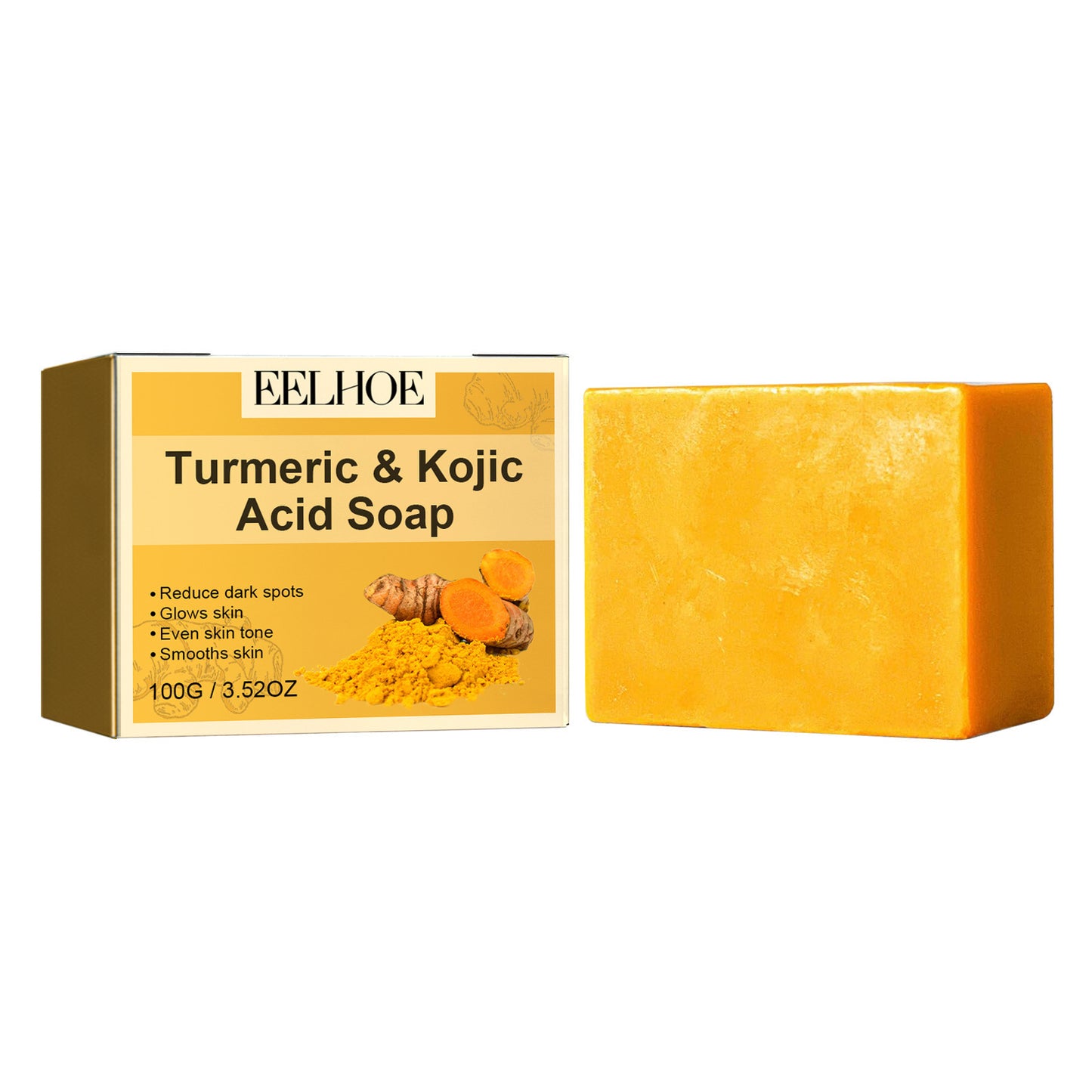 Turmeric and Kojic Acid Soap Gently Clean Facial Fading Spots Brighten Skin Color Hydrating Moisturizing