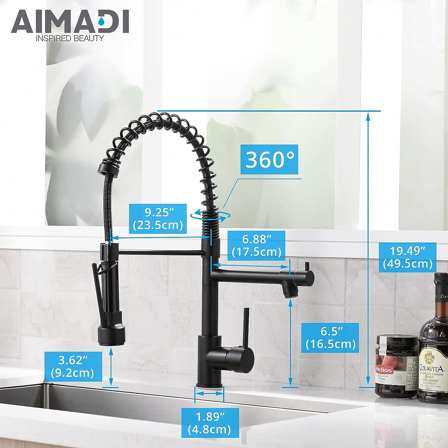 Kitchen Faucet,Kitchen Faucets with Pull down Sprayer  Commercial Style Single Handle Matte Black Kitchen Faucet with Sprayer