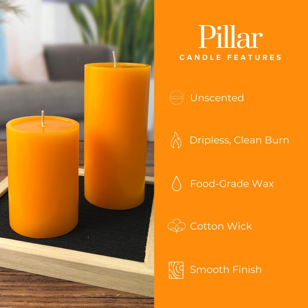 3X4 Inch Orange Candles Pillar, Fall Pillar Candles Set of 3, Smooth Texture, Unscented Orange Pillar Candles for Fall, Dripless Candles, 3 Inch Orange Candles, Fall Candles