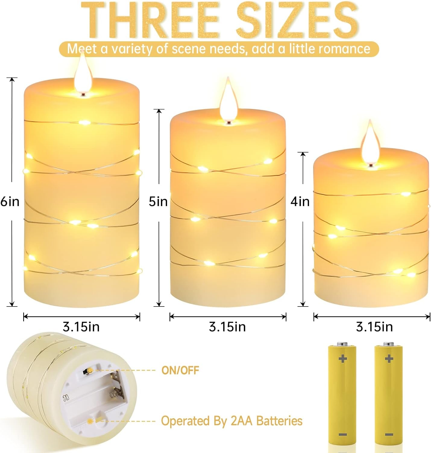 Flameless Candles,Led Candles,Battery Candles, Real Wax 3PCS