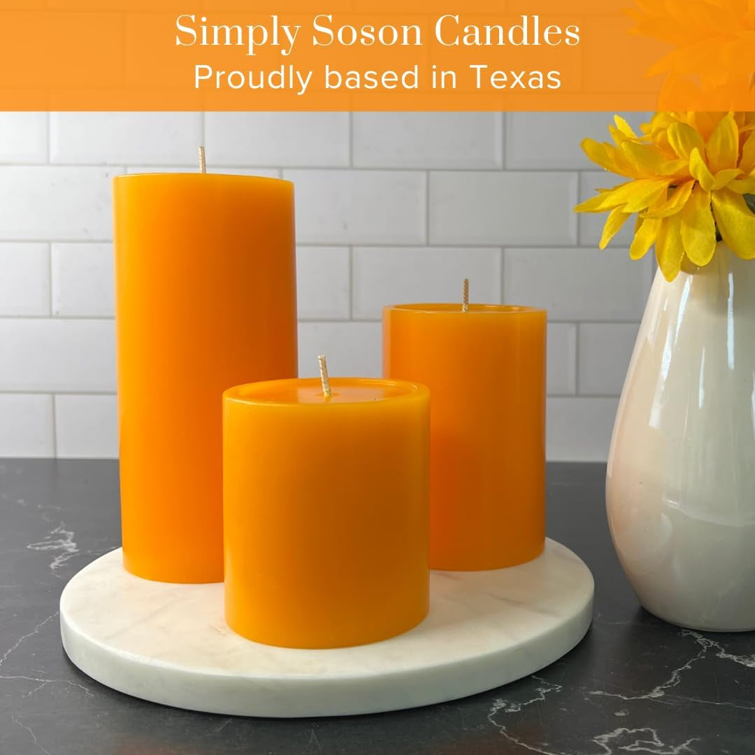 3X4 Inch Orange Candles Pillar, Fall Pillar Candles Set of 3, Smooth Texture, Unscented Orange Pillar Candles for Fall, Dripless Candles, 3 Inch Orange Candles, Fall Candles