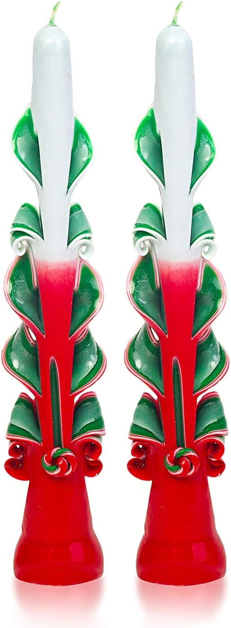 Christmas Candles - Taper Candles - Tall Candles - Carved Candles - Set of 2 Red Green Candles 9 Inches - Tapered Candles - Christmas Taper Candles - Hand Carved Taper Candles