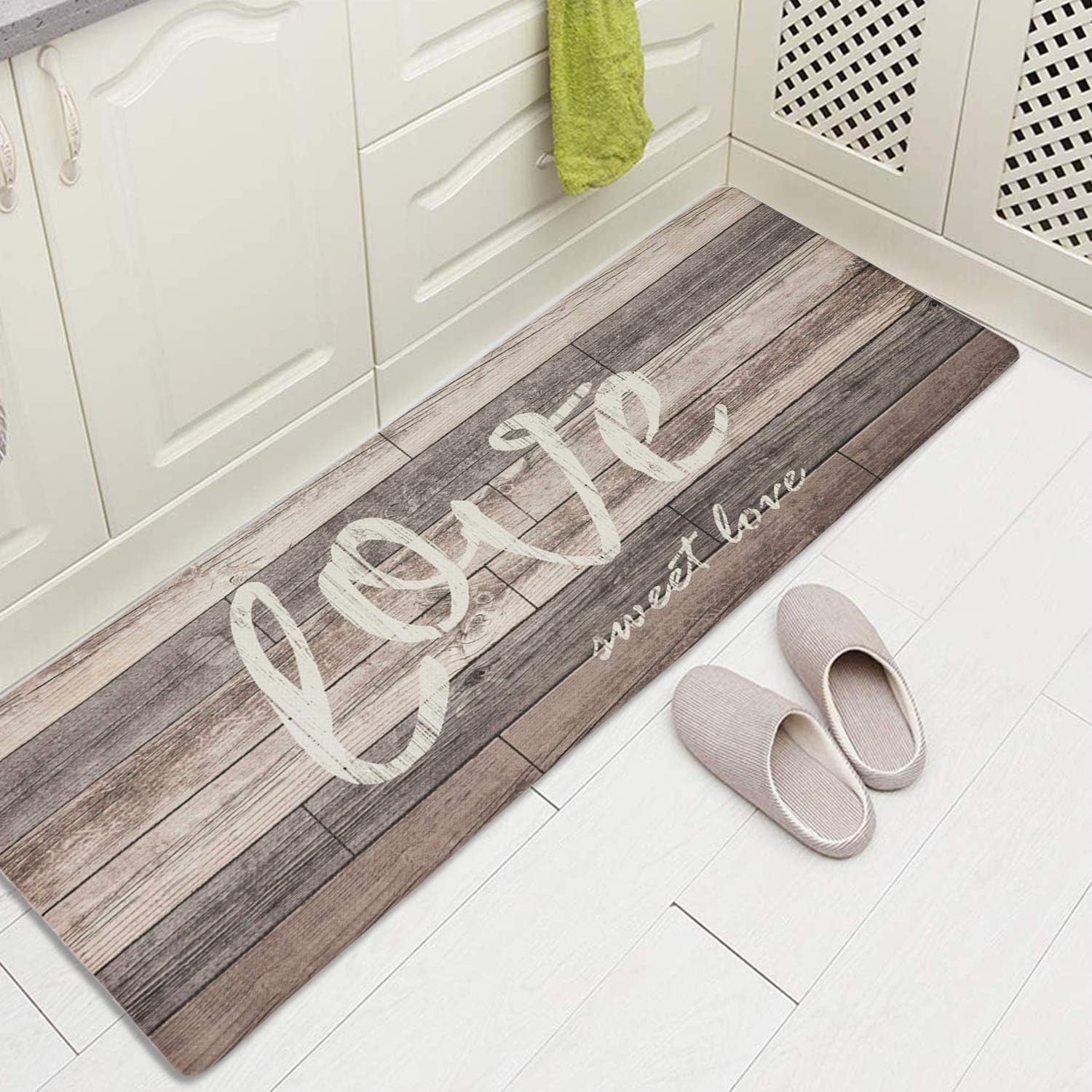 Farmhouse Kitchen Mats Sets 2 Piece Cushioned Anti-Fatigue Comfort Mat for Home & Office Ergonomically Engineered Memory Foam Kitchen Rug Waterproof Non-Skid, 30" by 17" + 47" by 17",Love