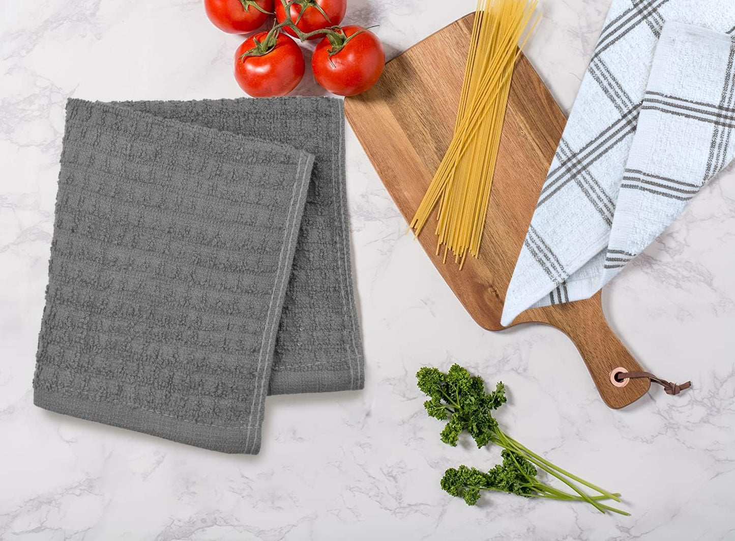 Dish Towels for Kitchen | 100% Cotton Dish Towels | Tea Towels for Kitchen | Dish Drying Towels | Dish Clothes for Washing Dishes | Kitchen Washcloths for Dishes |12”X12” Gray Pack-8