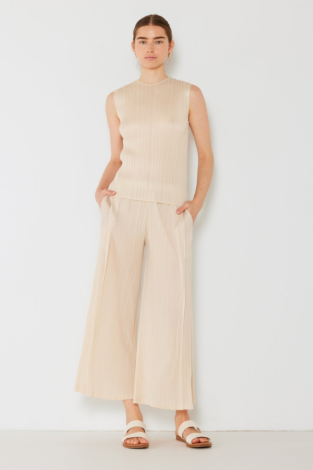 Marina West Swim Pleated Wide-Leg Pants with Side Pleat Detail