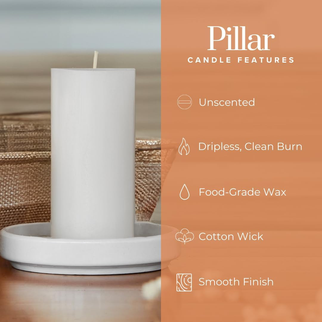 2X4 Inch White Pillar Candles Set of 10, Smooth Texture, Unscented White Candles, Dripless Candles, 2 Inch Pillar Candles Ideal as Wedding, Parties, Spas, Dinner, Home Decoration