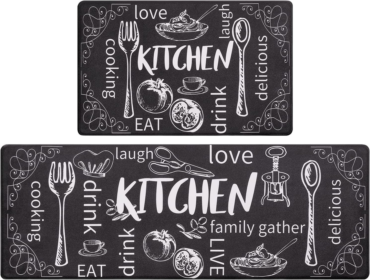 anti Fatigue Kitchen Rug Set of 2 Non Slip Cushioned Kitchen Mats for Floor Waterproof Comfort Kitchen Rugs and Mats Farmhouse Chef Mats Floor Carpet for Sink,Laundry Room