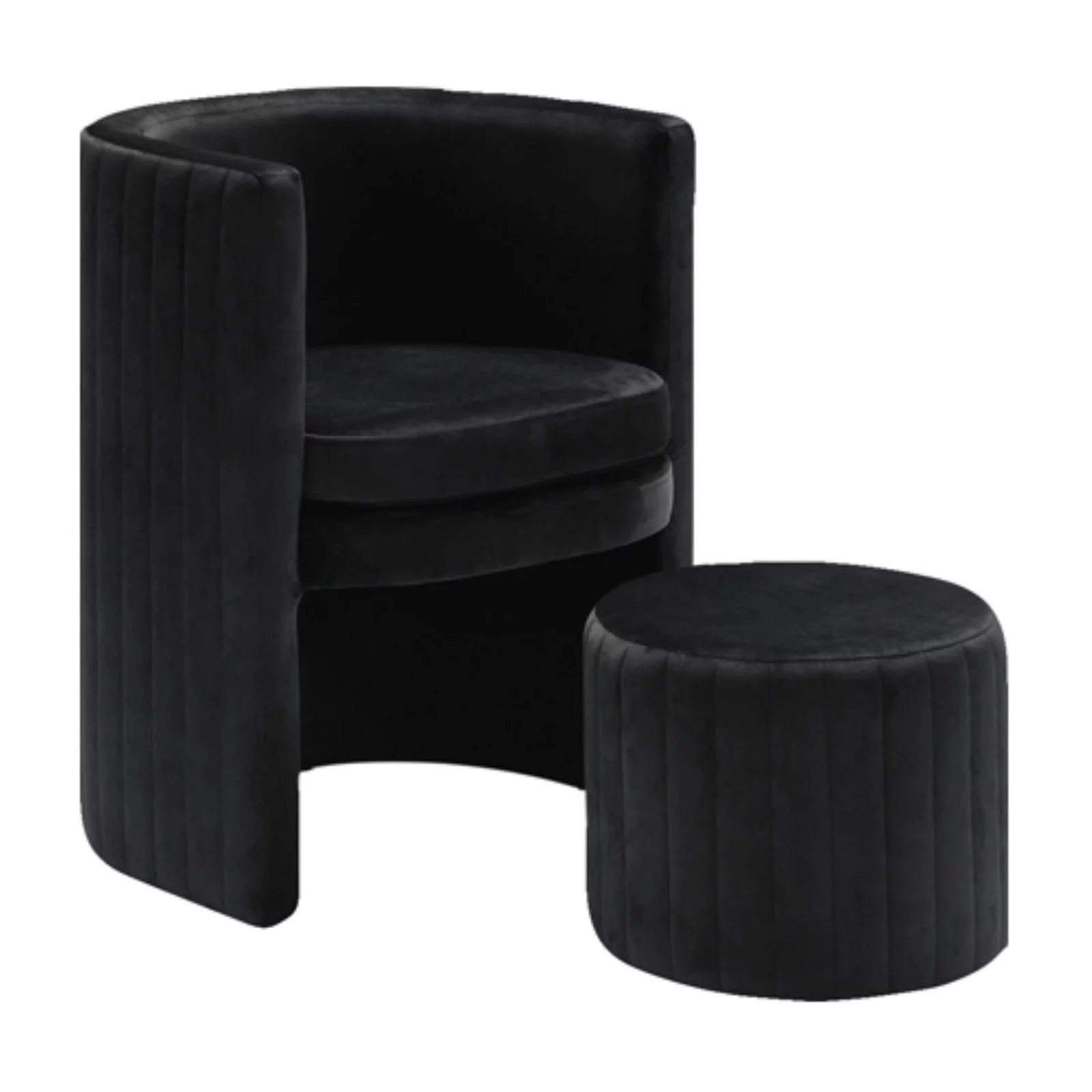 Selena Velvet Accent Chair and Ottoman Set in Navy