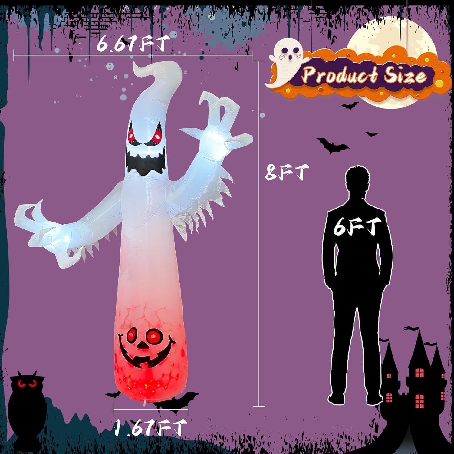 8FT Ghost Halloween Inflatables Outdoor Halloween Decorations, Spooky Halloween