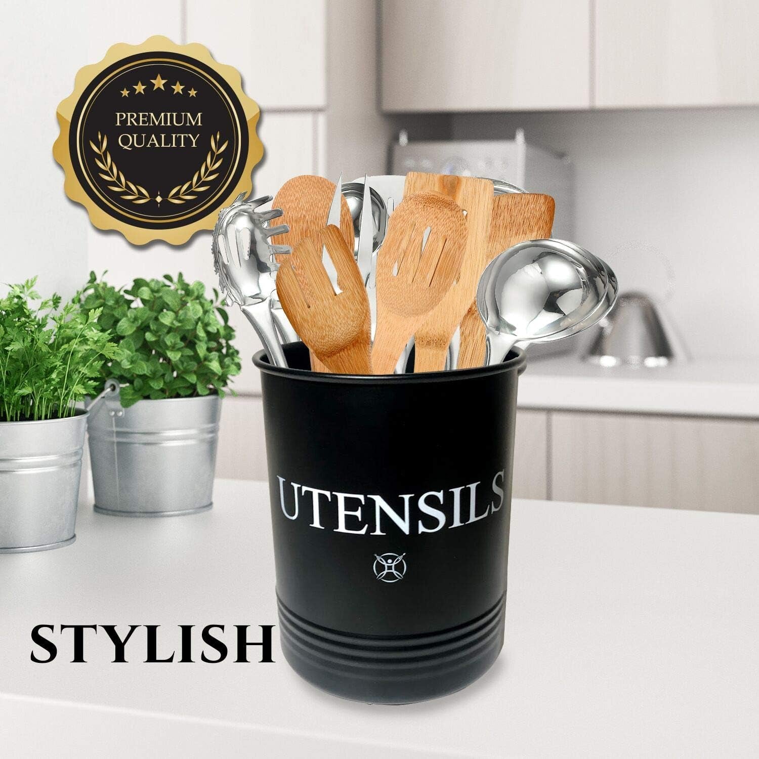 Utensil Holder Large Crocks Kitchen (Black)