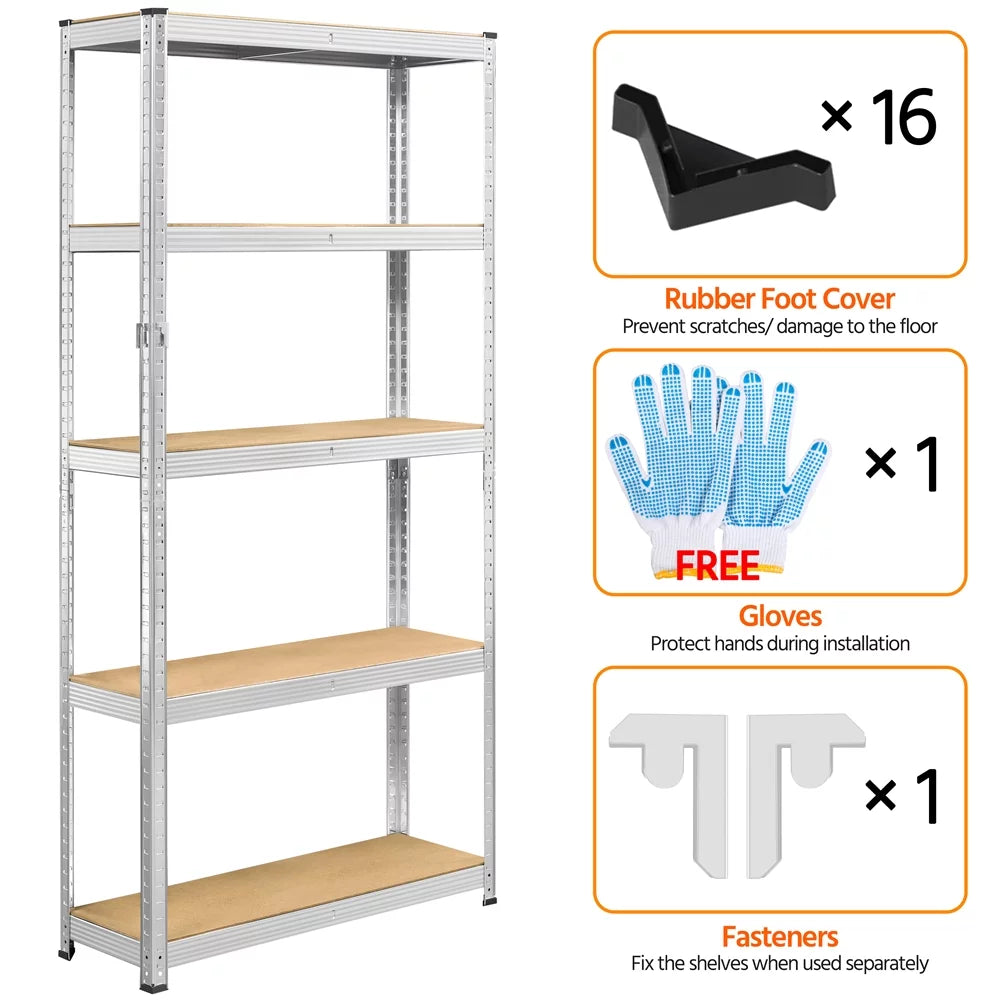 2PCS 5 Tiers Adjustable Storage Shelf Units for Garage, Silver