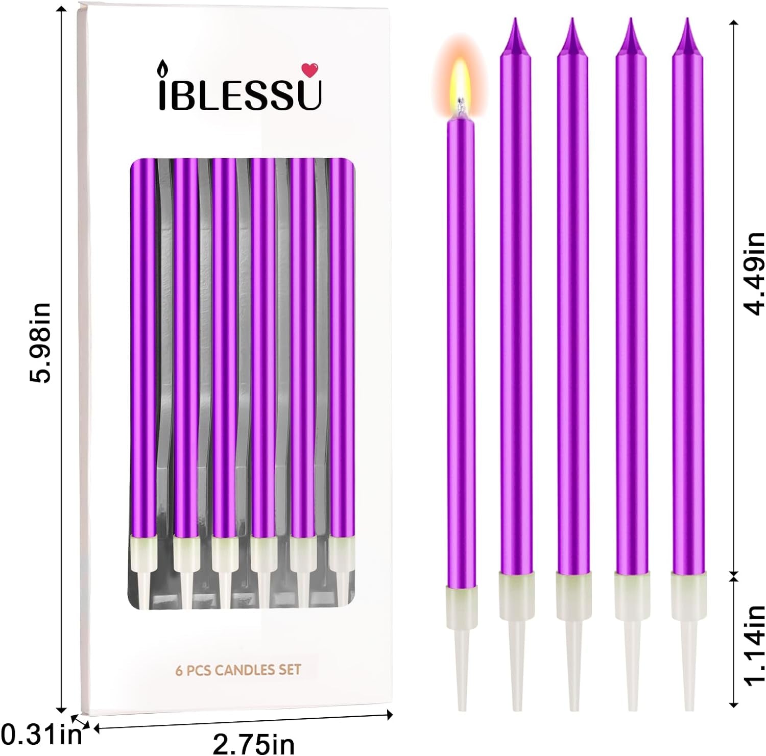 48 Pcs Birthday Candles - Long Birthday Candles, Cake Candles, Tall Birthday Candles, Party Candles, Cake Candles for Birthday Wedding Decorations Purple Birthday Candle (Purple)