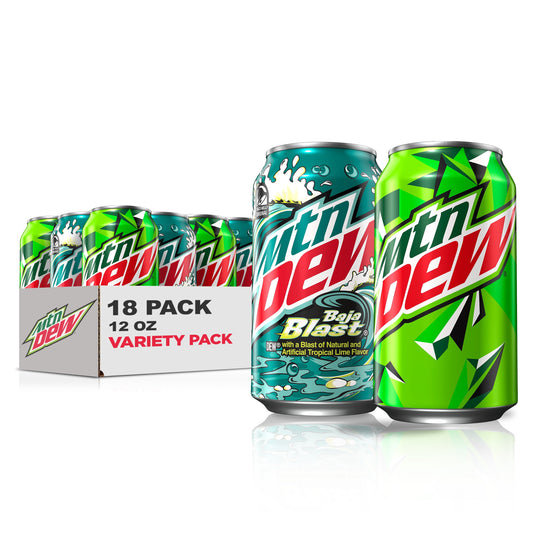 Baja Blast Natural & Artificial Tropical Lime and Citrus Soda Pop Flavored Variety Pack, 12 Fl Oz, 18 Pack Cans