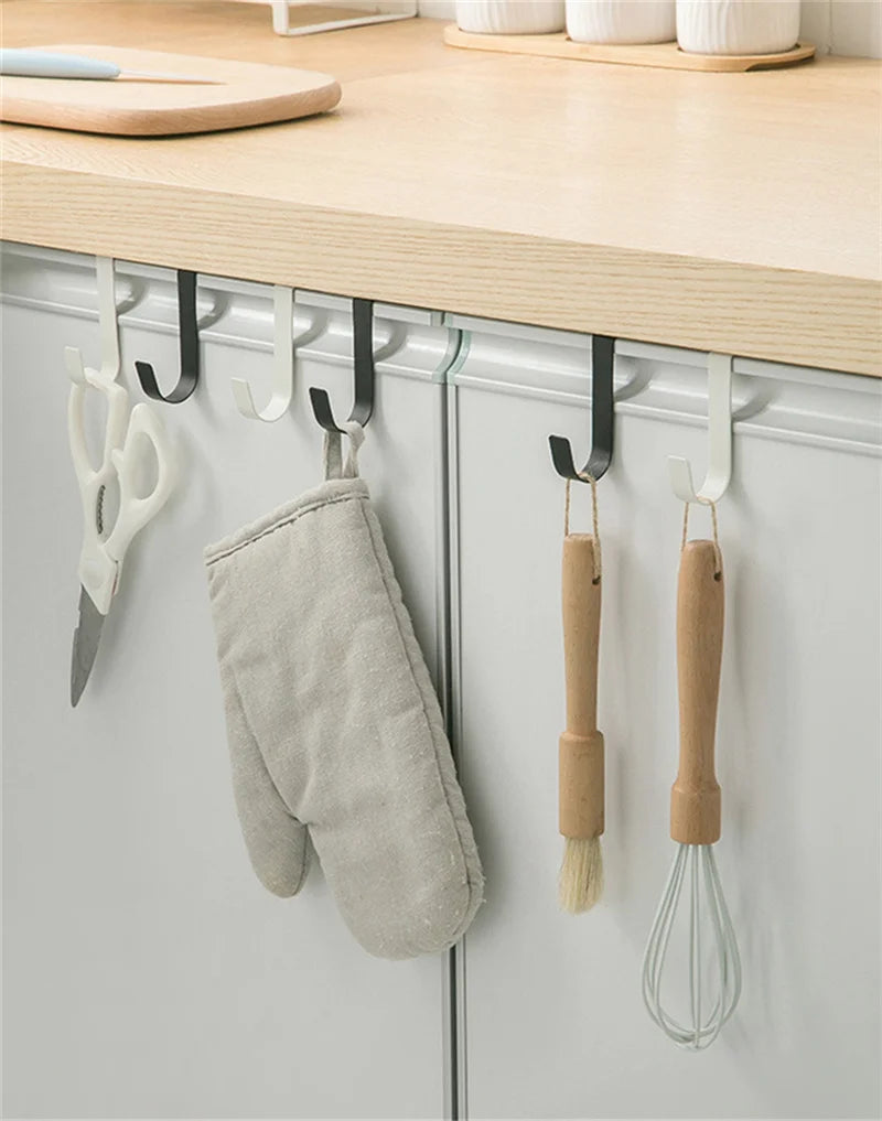 Multi-Purpose Hooks Kitchen Cabinet Door Back Hook Hanging Rack Clothes Coat Hat Towel Hanger Storage Hook Bathroom Accessories