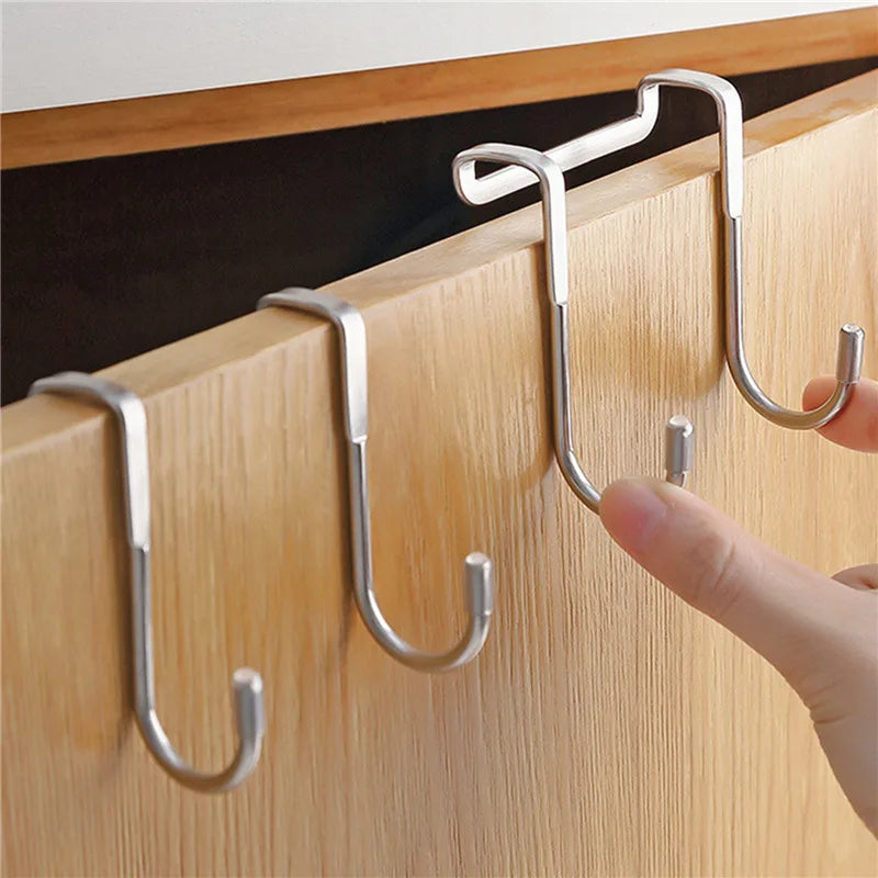 Bathroom Shower Door Hook Over Glass Towel Cloth Rack Holder Stainless Steel Cabinet Door Hook Rust-proof Punch-free Decor Hook