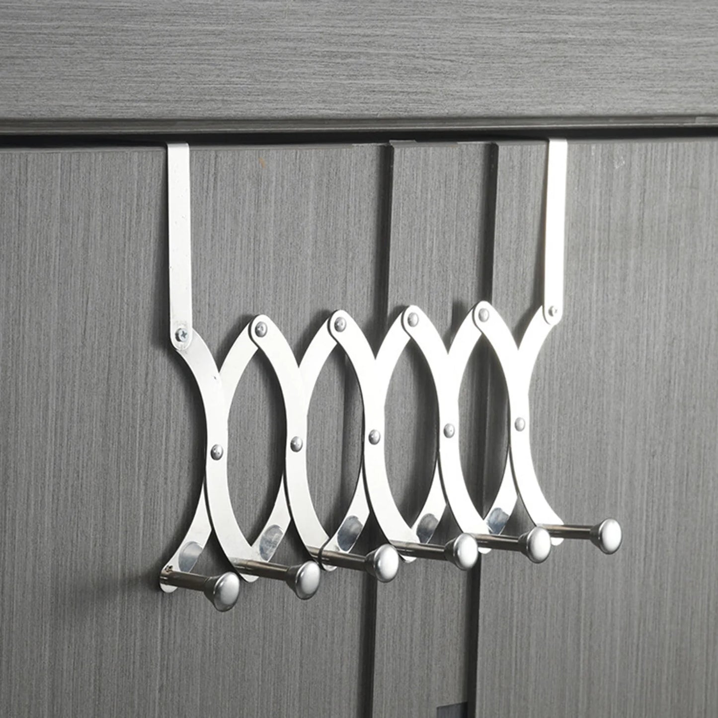 Retractable Hook Behind the Door,Stainless Steel Rack with 4/5/ 6 Hooks,Heavy-Duty Hanger for Towels,Coats,Bag,Hat,1 Pack