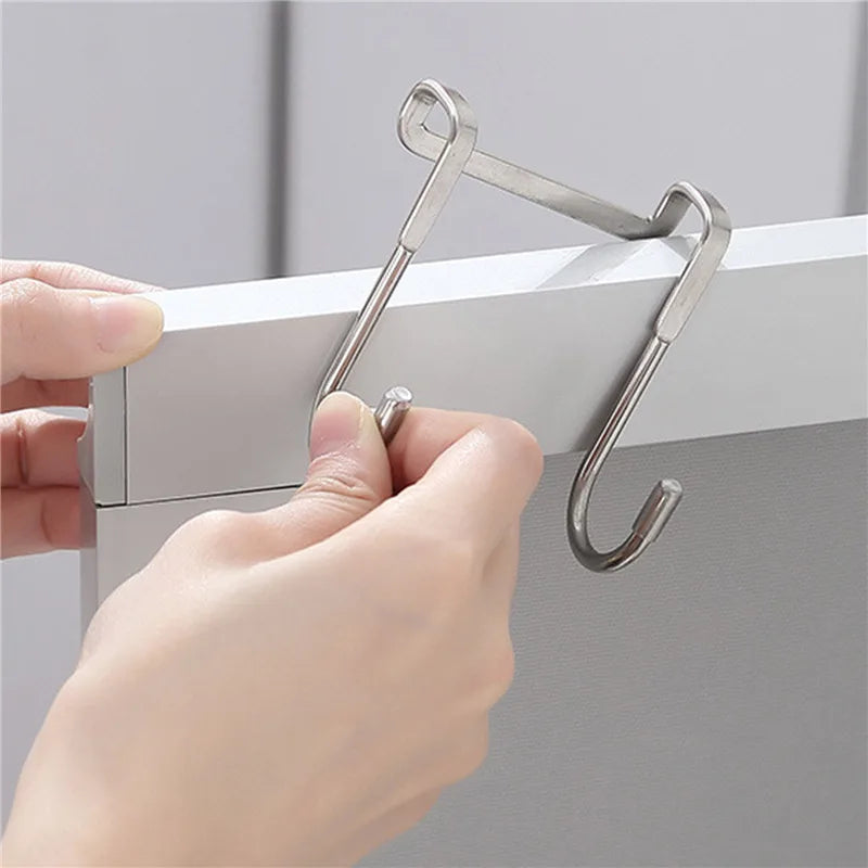 Bathroom Shower Door Hook Over Glass Towel Cloth Rack Holder Stainless Steel Cabinet Door Hook Rust-proof Punch-free Decor Hook