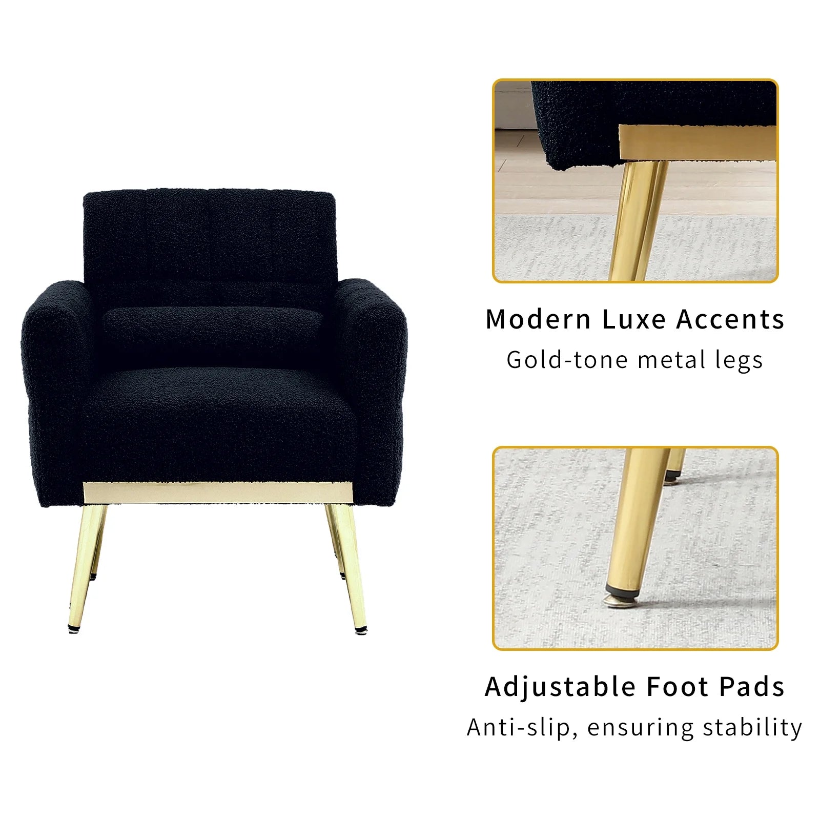 Dark Blue Modern Accent Chairs for Living Room, Teddy Fabric Arm Chair, Single Sofa Chair Couch, Gold Metal Legs, for Living Room Bedroom Office Leisure (1Pcs, Dark Blue)